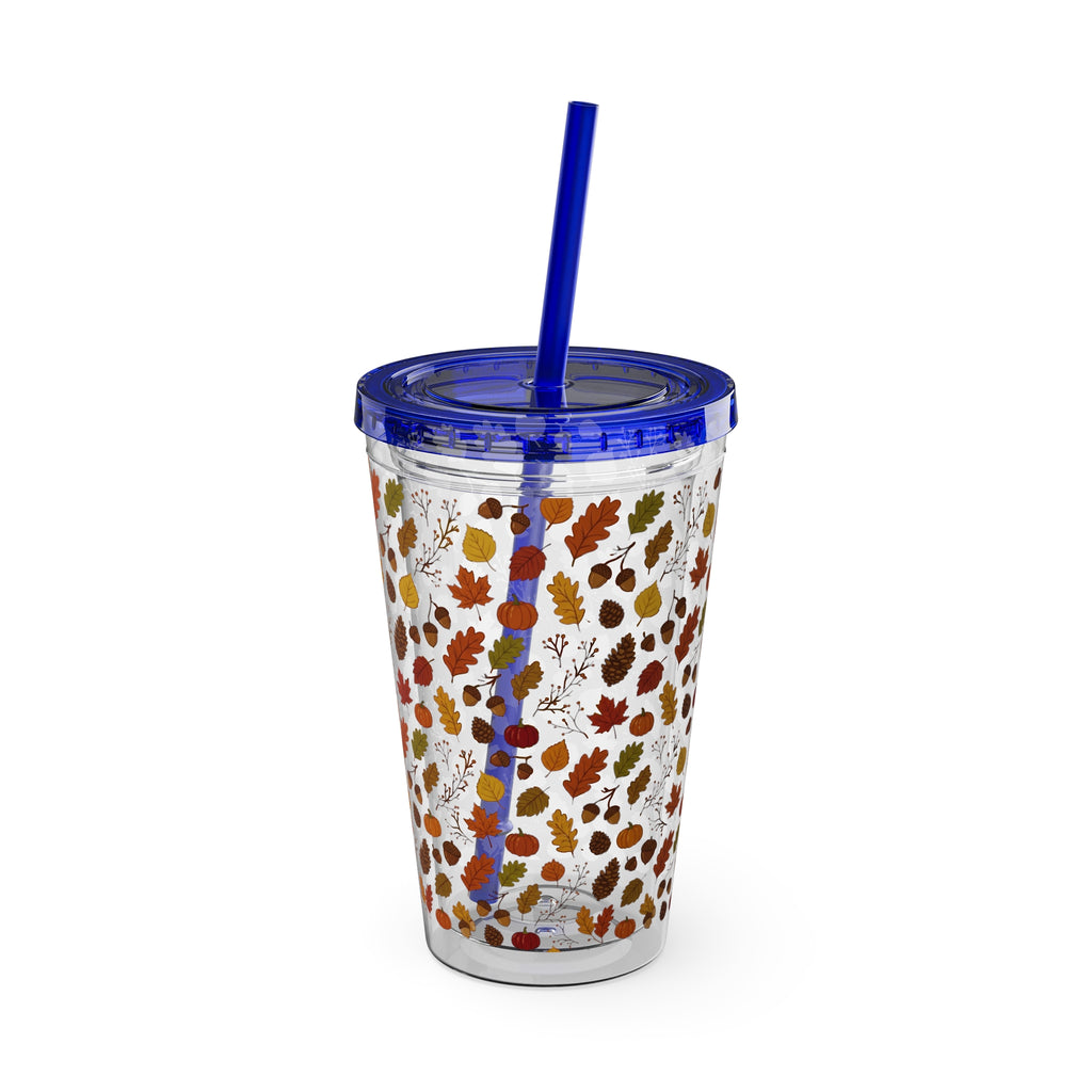 Autumn Leaves 16oz Tumbler with Straw – Fall Floral Insulated Cup