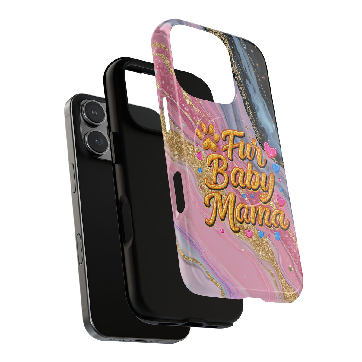 Phone Case — “Fur Baby Mama” Pink Marble Tough Magnetic Case