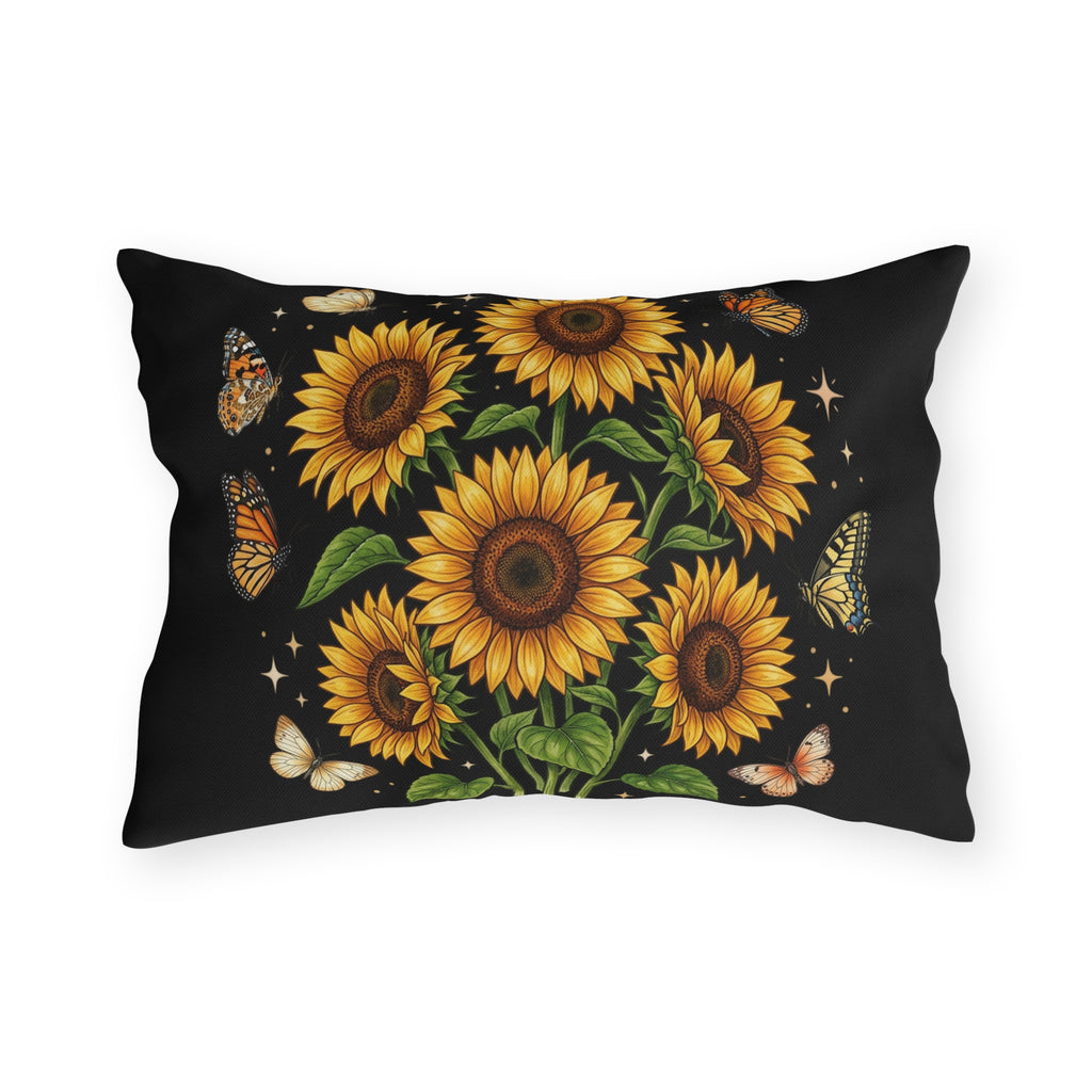 Sunflower & Butterfly Outdoor Pillow — Floral Garden Accent Cushion for Patio
