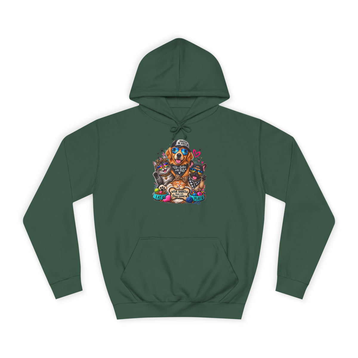 Hoodie — Colorful College Mascot Cat & Dog Paw Graphic