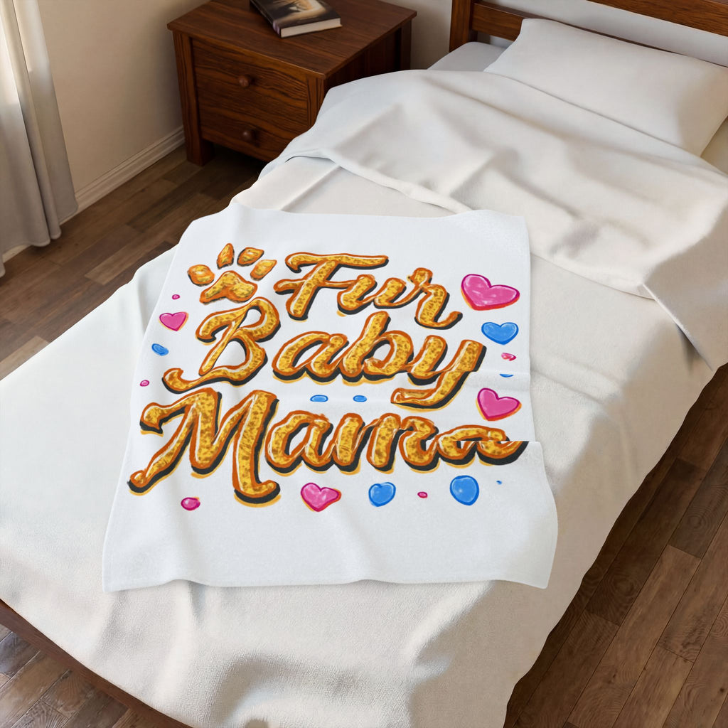 Velveteen Plush Blanket — "Fur Baby Mama" Cozy Pet Lover Throw