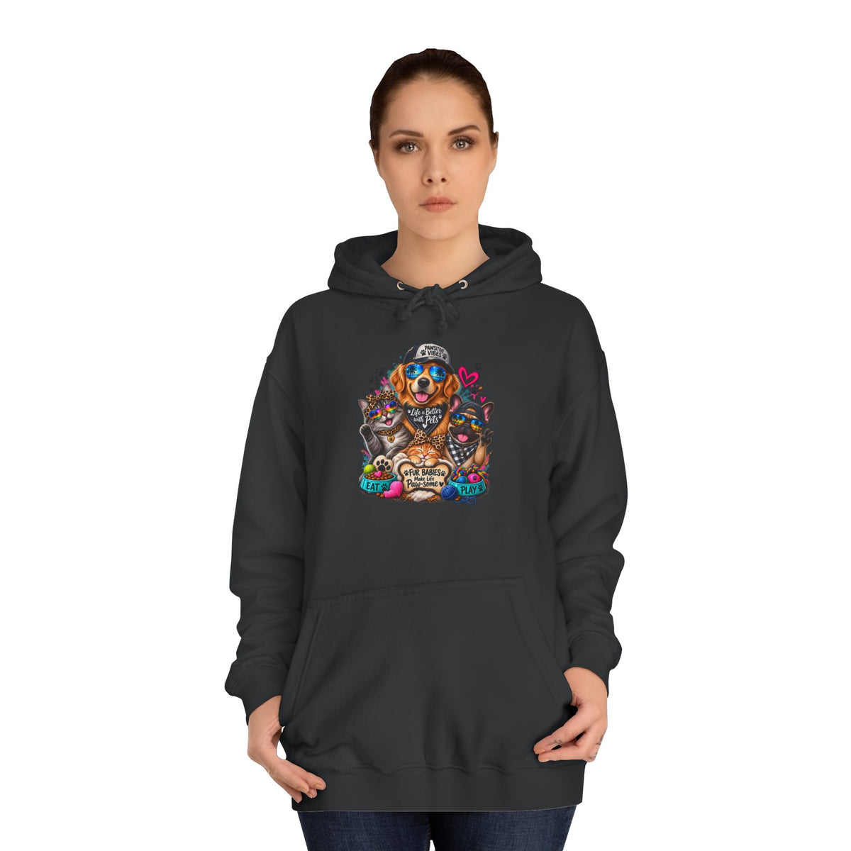 Hoodie — Colorful College Mascot Cat & Dog Paw Graphic