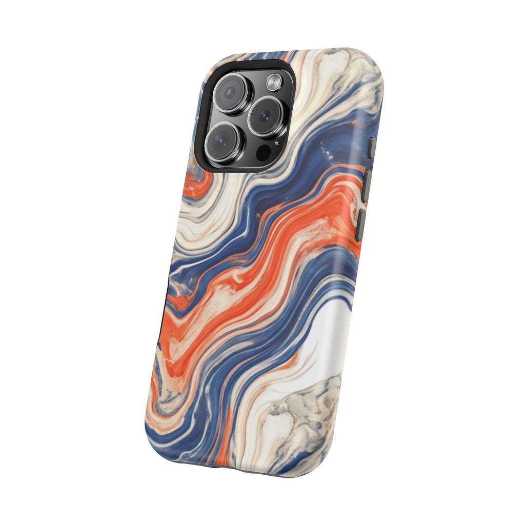 Marbled Wave Magnetic Impact Phone Case — Blue & Orange Swirl Protective Cover