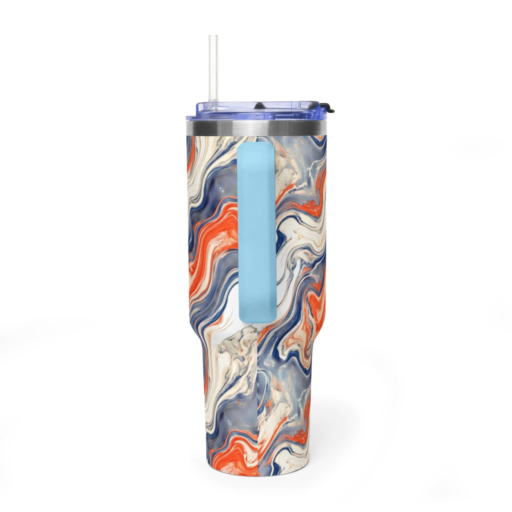 40oz Marble Swirl Tumbler – Insulated Vacuum Travel Cup (Blue & Orange)