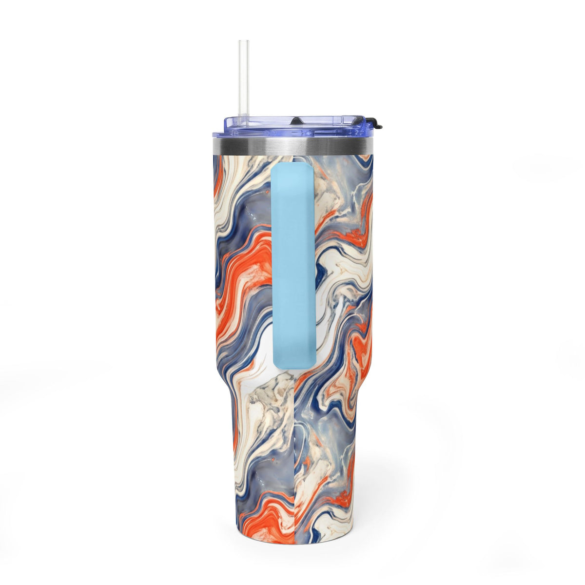 40oz Marble Swirl Tumbler – Insulated Vacuum Travel Cup (Blue & Orange)