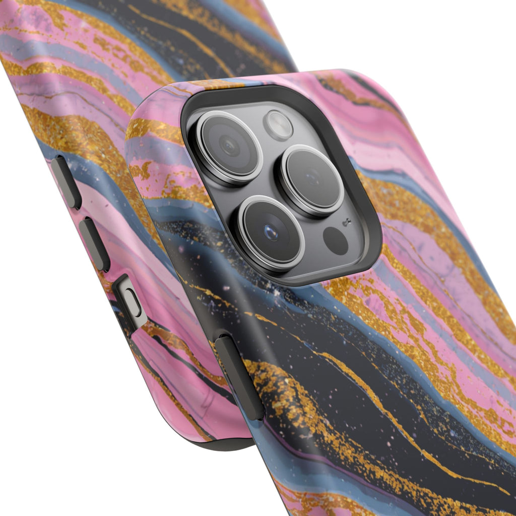 Marbled Pink & Gold Magnetic Phone Case — Impact-Resistant Protective Cover
