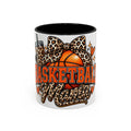 Basketball Mama Accent Coffee Mug – Leopard Bow Basketball Mom Gift (11/15oz)