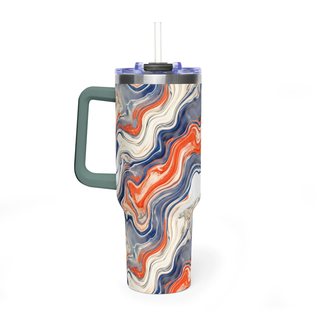 40oz Marble Swirl Tumbler – Insulated Vacuum Travel Cup (Blue & Orange)