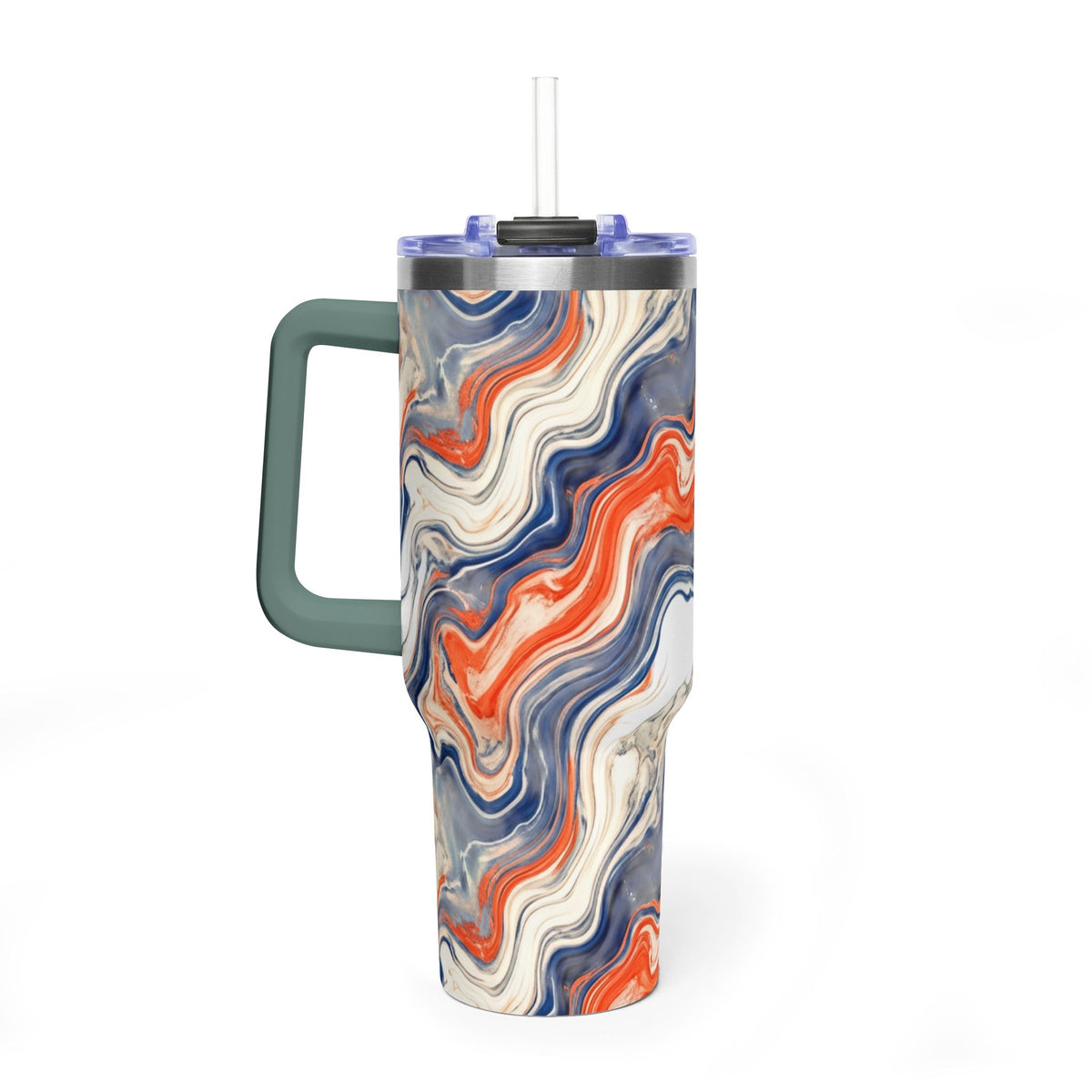 40oz Marble Swirl Tumbler – Insulated Vacuum Travel Cup (Blue & Orange)
