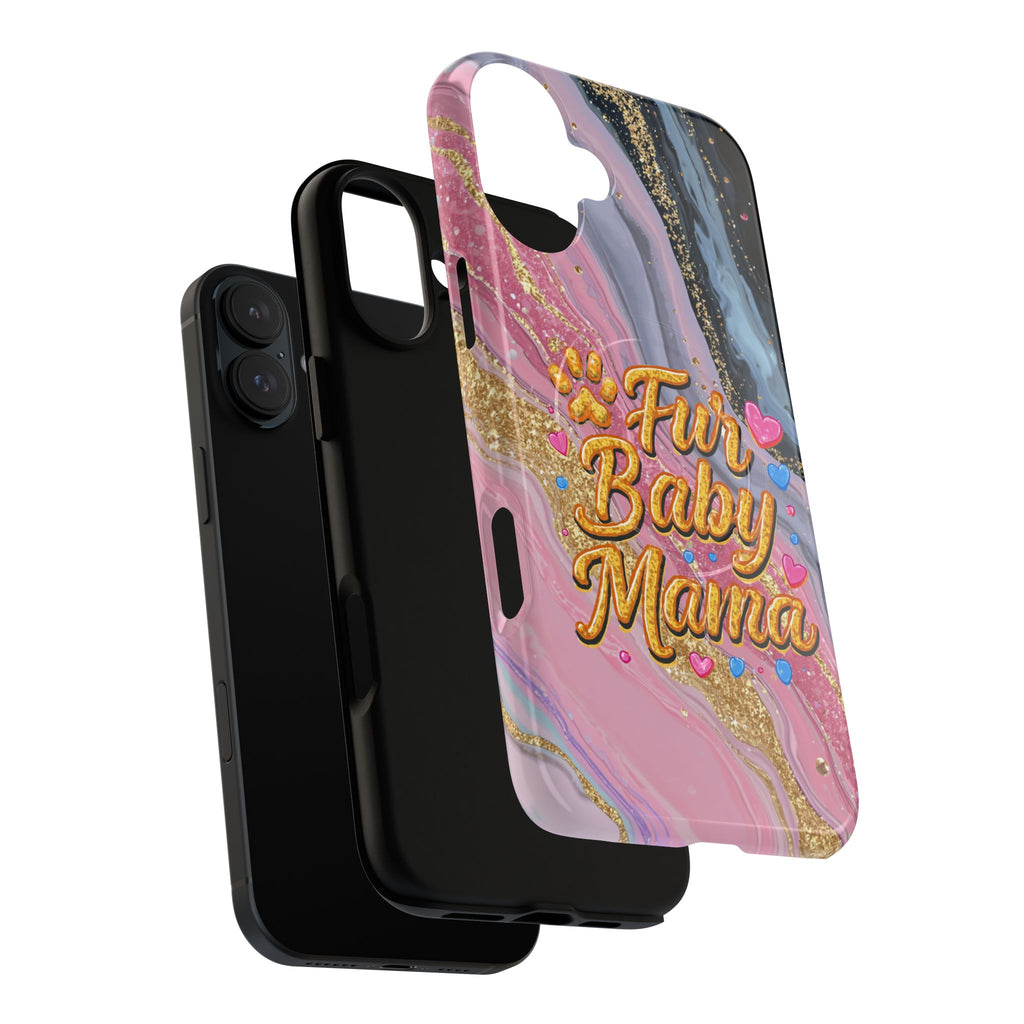 Phone Case — “Fur Baby Mama” Pink Marble Tough Magnetic Case