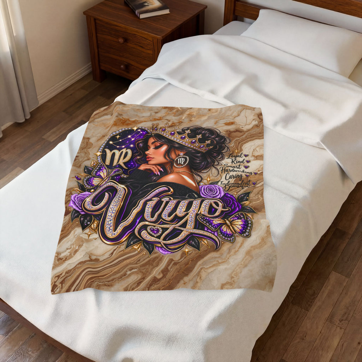 Virgo Zodiac Velveteen Plush Blanket — Astrology Sign Gift with 'Virgo' Script