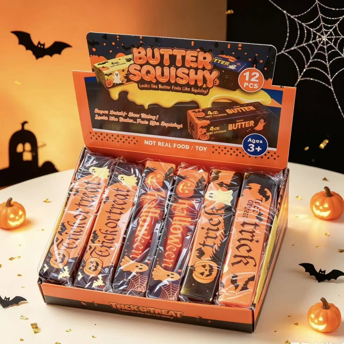 12pcs Halloween Themed Butter Stick Cheese Cube Squishy Toys Slow Rising Soft Squeeze Fidget Toy Promotional Promotional Toys