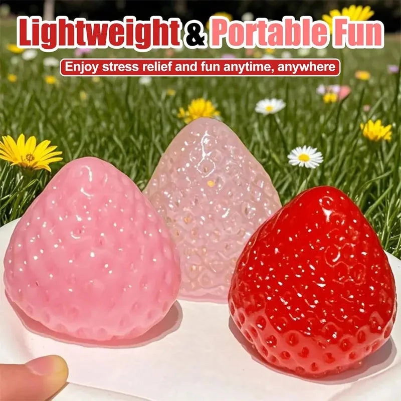 US Stock 3Pcs Set Crystal Clear Strawberry Squishy Promotion Toys Slow Rising Stress Relief Fidget Kawaii Food Squeeze Sensory
