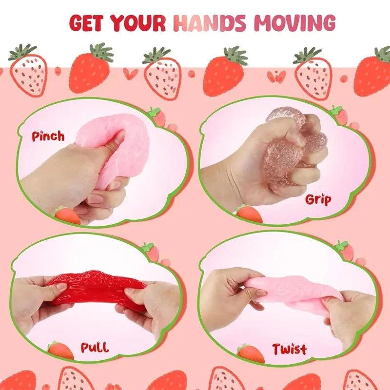 US Stock 3Pcs Set Crystal Clear Strawberry Squishy Promotion Toys Slow Rising Stress Relief Fidget Kawaii Food Squeeze Sensory