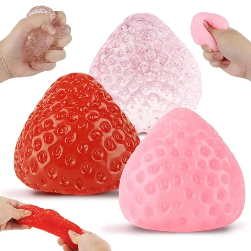 US Stock 3Pcs Set Crystal Clear Strawberry Squishy Promotion Toys Slow Rising Stress Relief Fidget Kawaii Food Squeeze Sensory